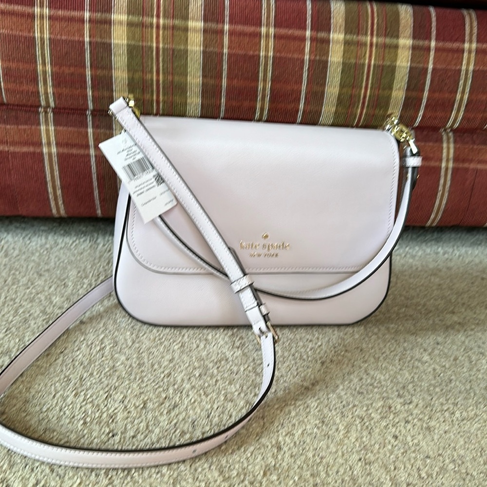 Kate Spade Staci Saffiano leather flap purse. Lilac moon color